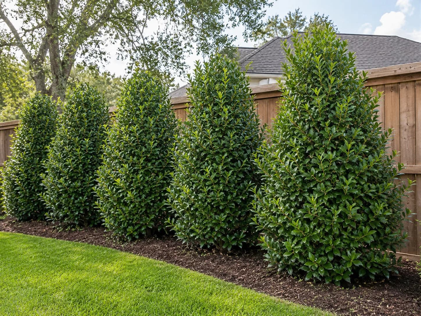 Eagleston Holly privacy hedge line โ hedge screen planning example