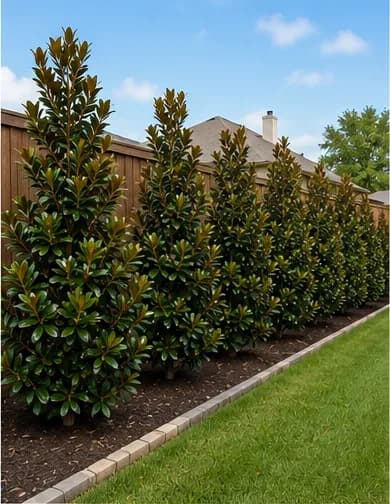Little Gem Magnolia privacy screen example along a Texas property line