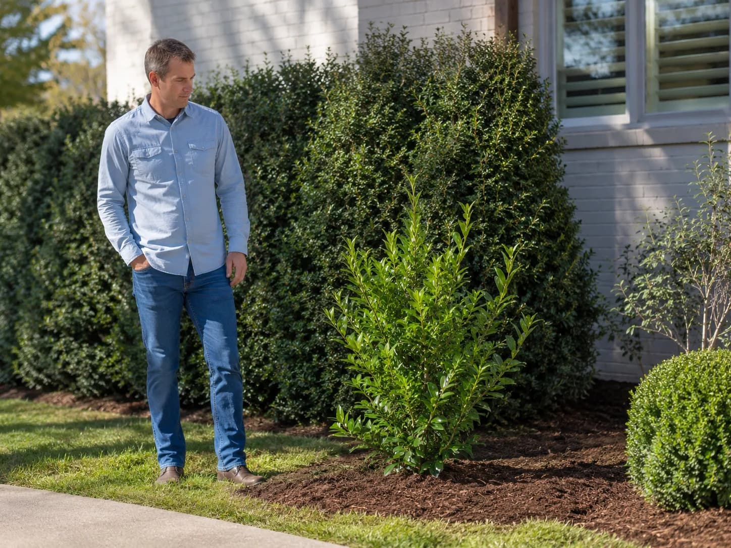 Savannah Holly privacy hedge line — hedge screen planning example