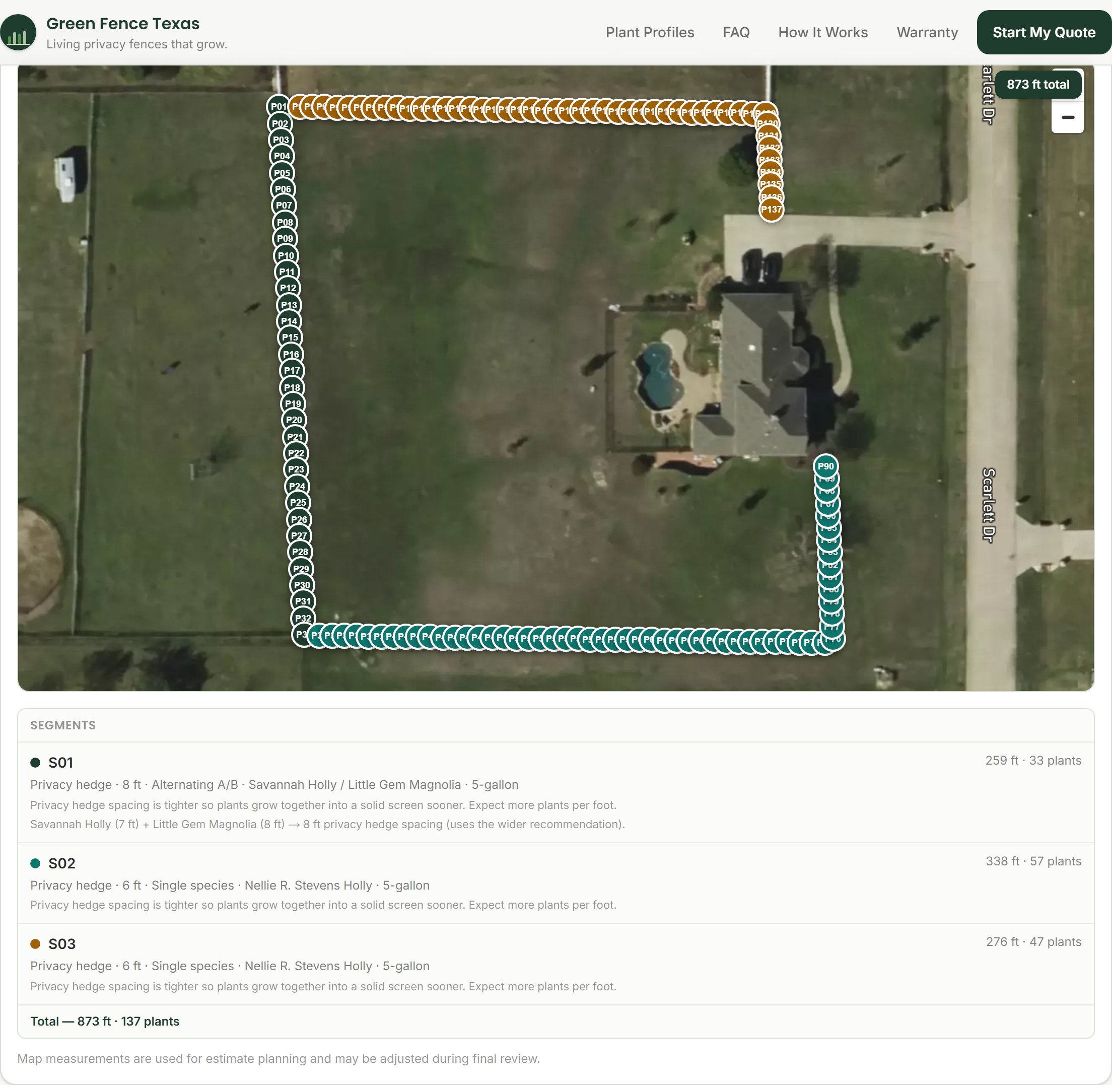 Satellite map โ 3 privacy segments along your property